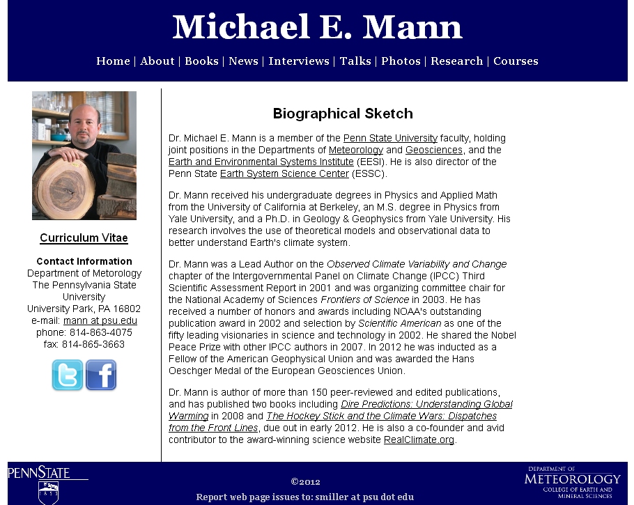 Mann's bio prior to Oct. 27, 2012
